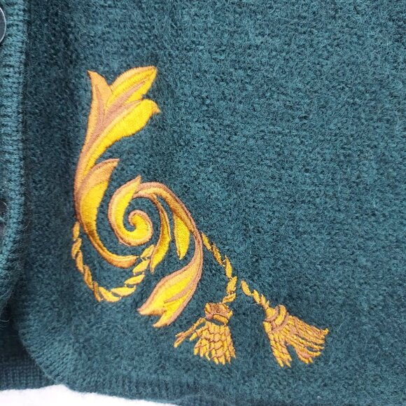 PENDLETON Vest Women's Petite M Green & Gold 100% Wool Button Up Embroidery VTG - Picture 3 of 8